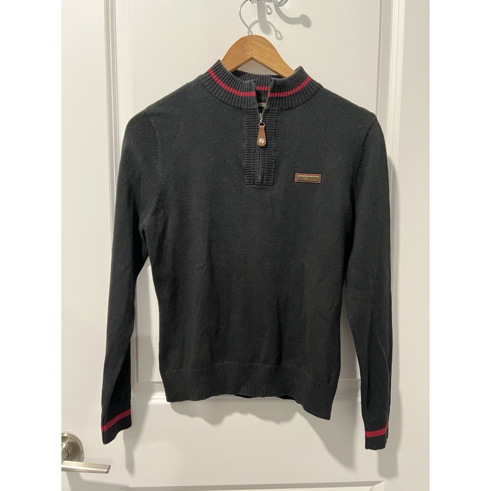 Harley Davidson 1/4 Zip Sweater Women's Small Black Motorcycle